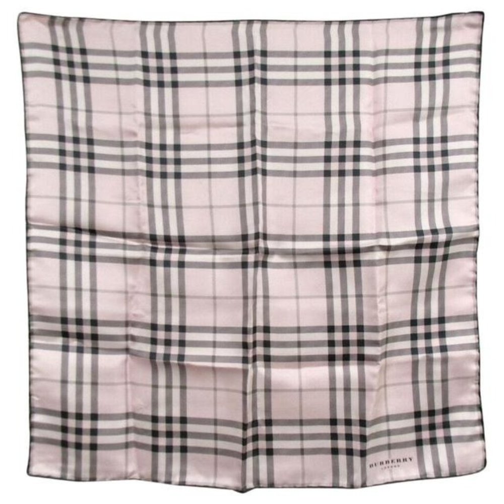 Burberry Pink Black Nova Check Plaid Print Silk - Picture 1 of 4